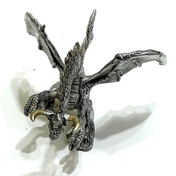 Rearing Fire Dragon 16-004 Iron Wind Metal 2004 Gold Tipped Horn Pewter Dragon - Picture 9 of 12